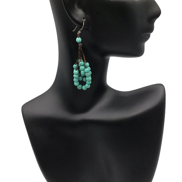 Fashion Turquoise Colored And Silvertone Native Style Earrings Boho Retro Dangle - Picture 13 of 16